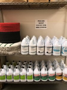 cleaning chemicals and disinfectants ready for summer travel